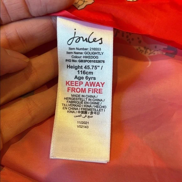 JOULES Unisex 6 Red Puppy Dog Printed Rain Jacket Coat Long Fit Hooded - Picture 9 of 10